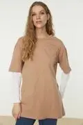 تونیک زنانه ساده شتری برند Trendyol Modest