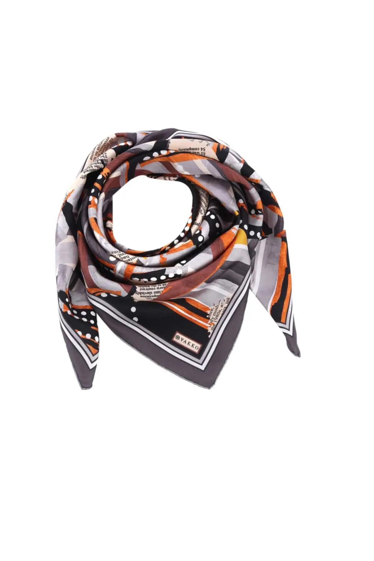 روسری ابریشم طرح دار زنانه نارنجی خاکستری برند Vakko 