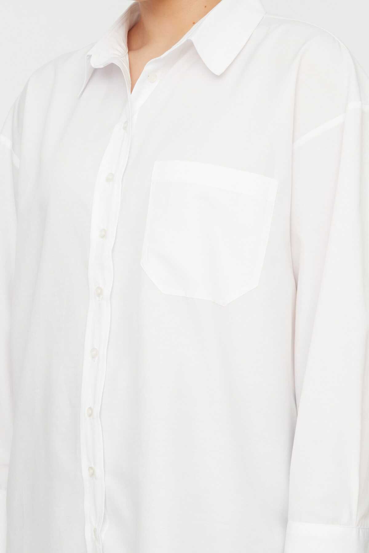 پیراهن یقه کلاسیک سایز بزرگ زنانه سفید برند Trendyol Curve