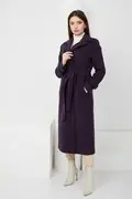 کت بلند زنانه ضخیم یقه انگلیسی بادمجانی برند Olcay