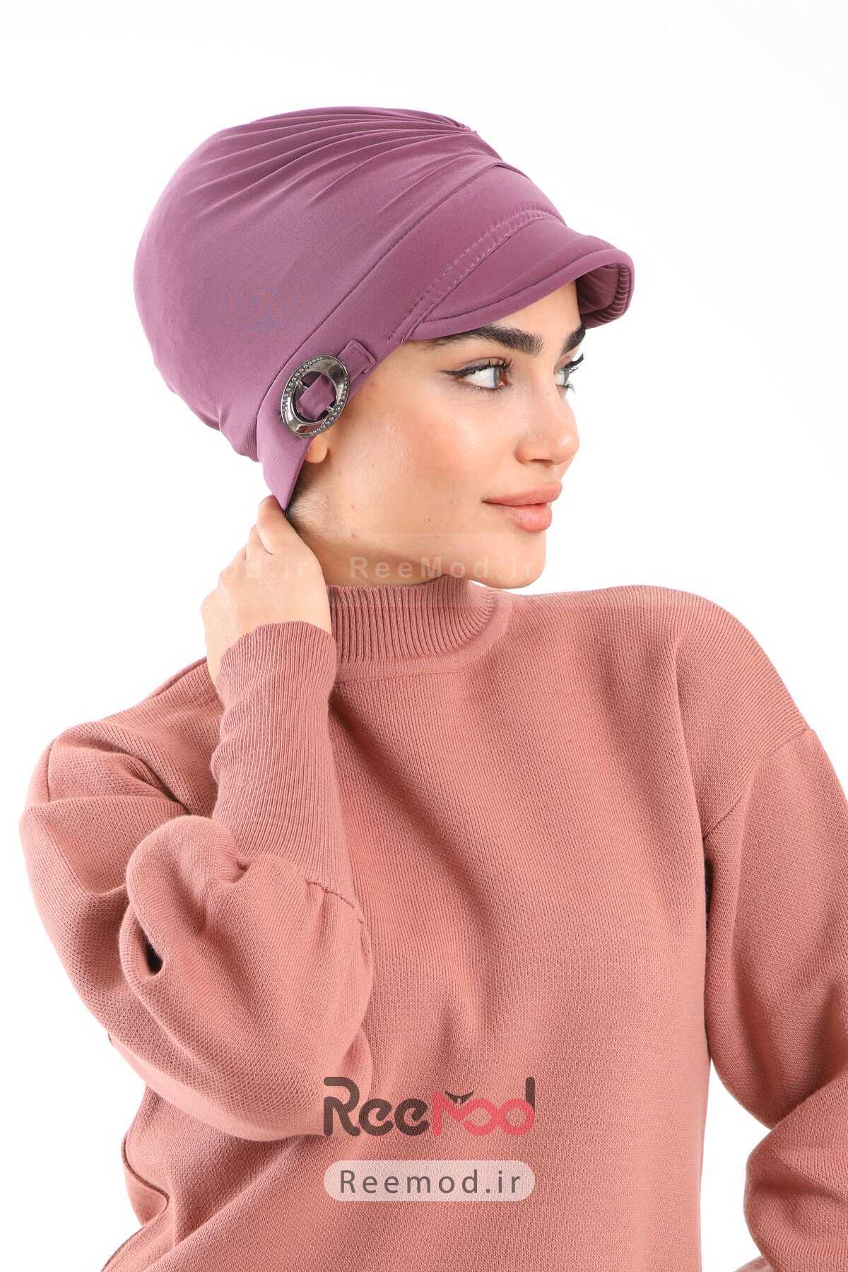 کلاه نخی زنانه لبه دار بنفش برند LadyColor 