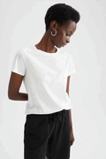 تیشرت زنانه یقه گرد سفید برند DeFacto 