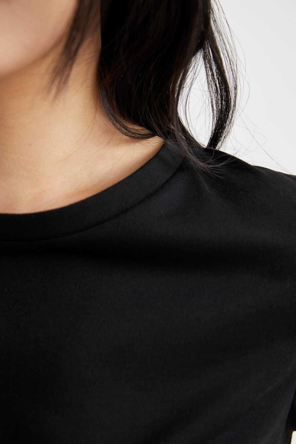 تیشرت زنانه یقه گرد مشکی برند DeFacto 