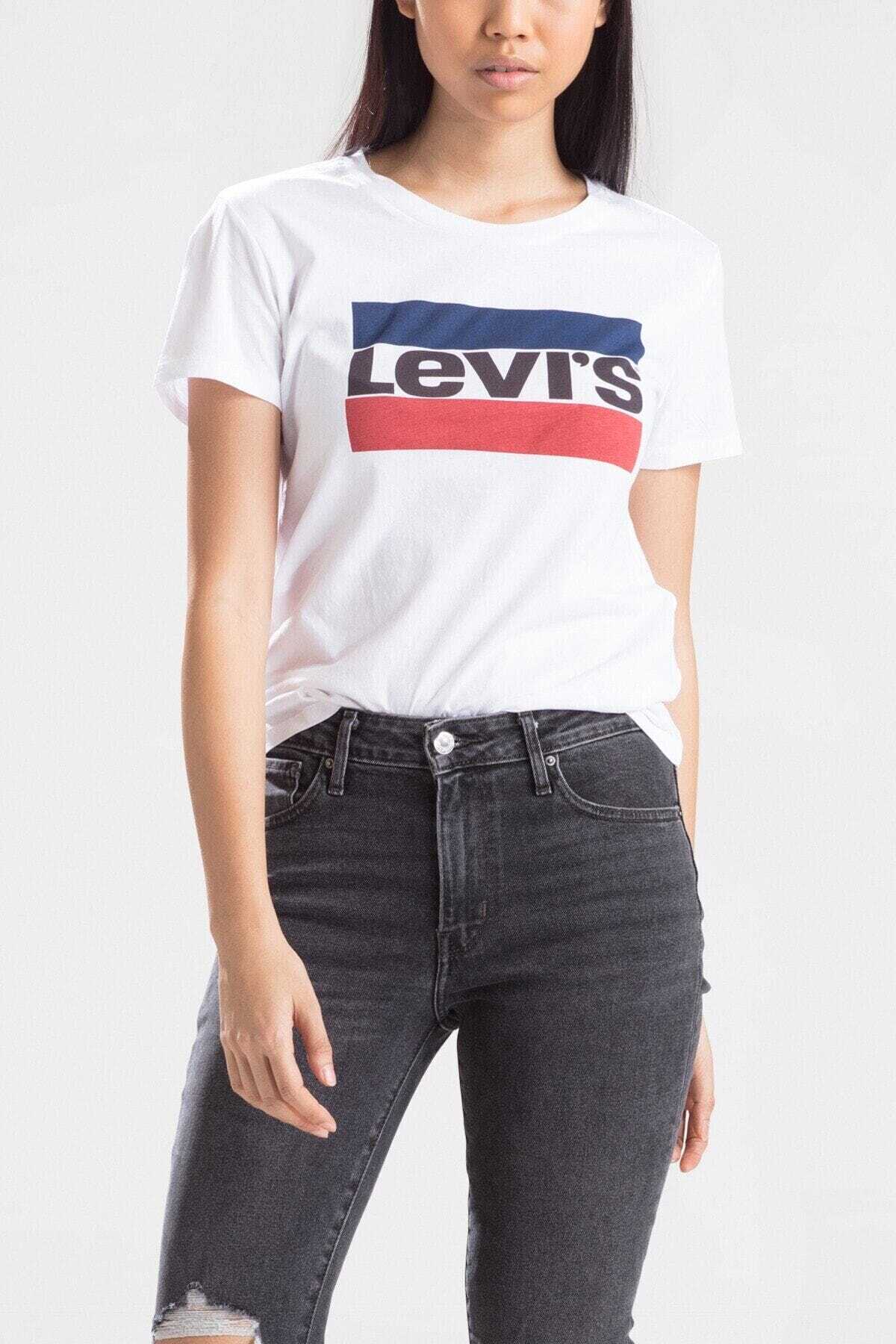 تیشرت یقه گرد چاپ دار زنانه سفید برند Levi's