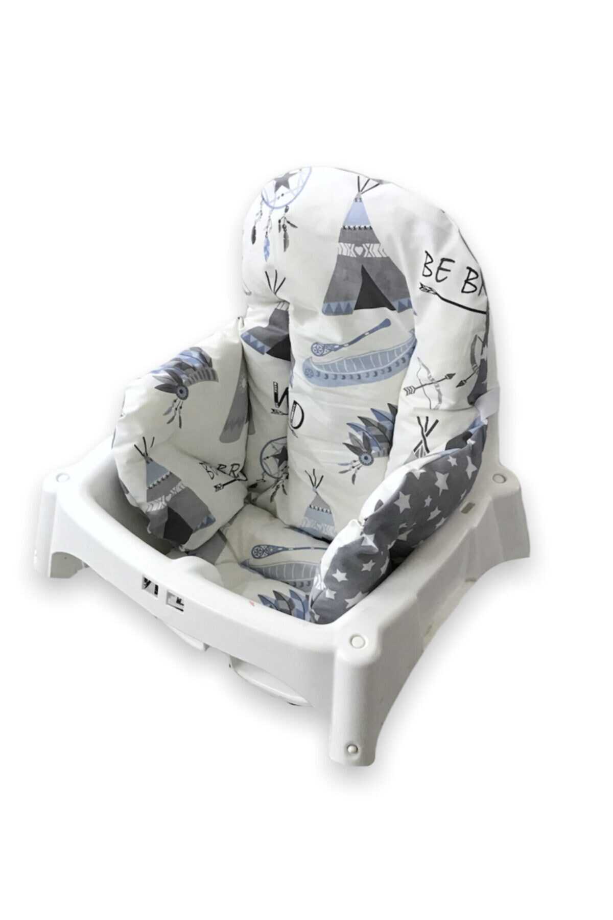 کوسن صندلی کودک دو رو طرح دار سفید طوسی برند Bebek Özel 