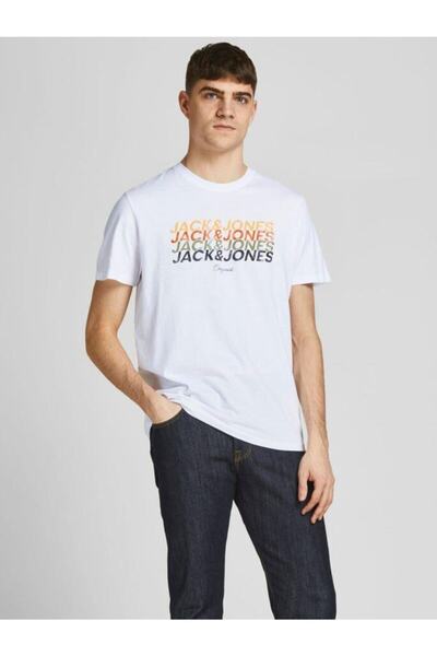 تیشرت مردانه یقه گرد چاپ دار سفید برند Jack & Jones