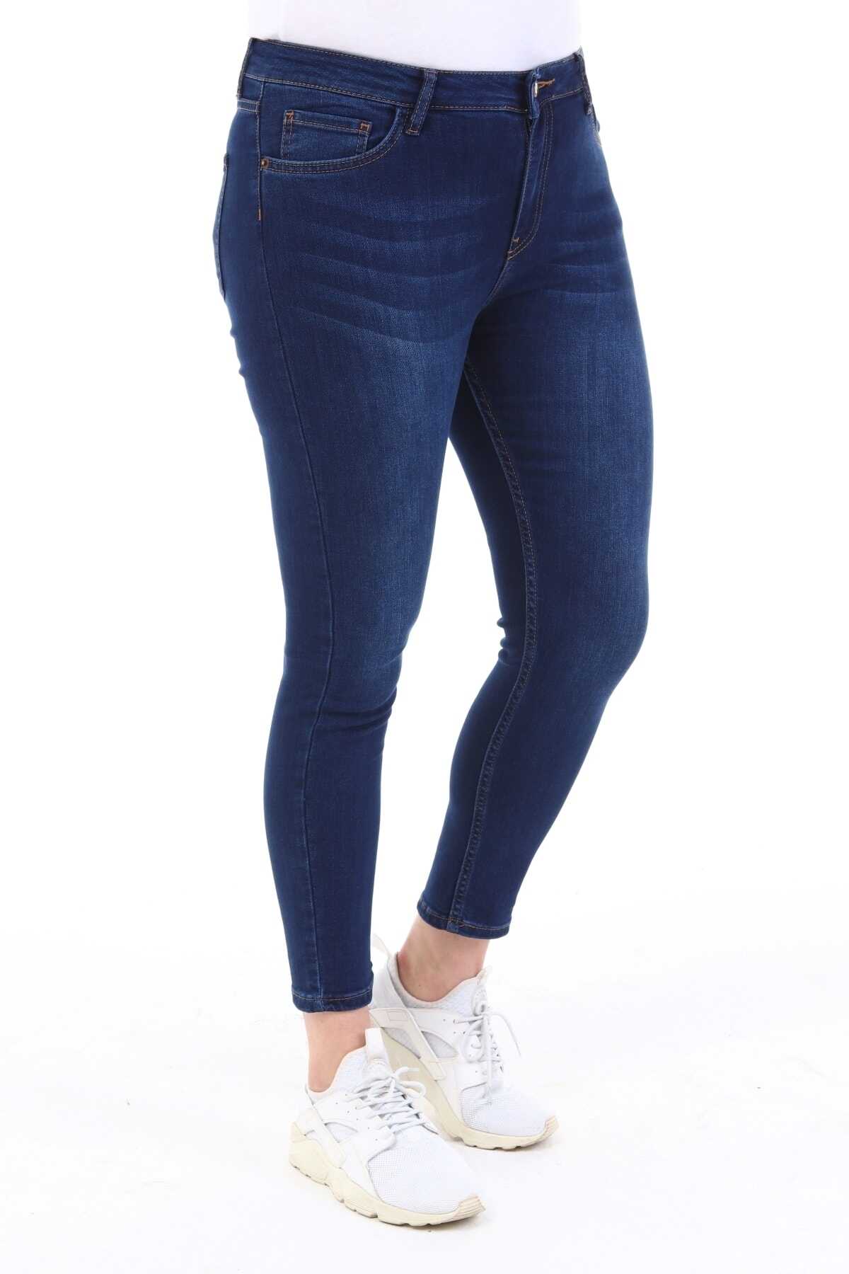 شلوار جین لوله ای سایز بزرگ زنانه سرمه ای برند CEDY DENIM