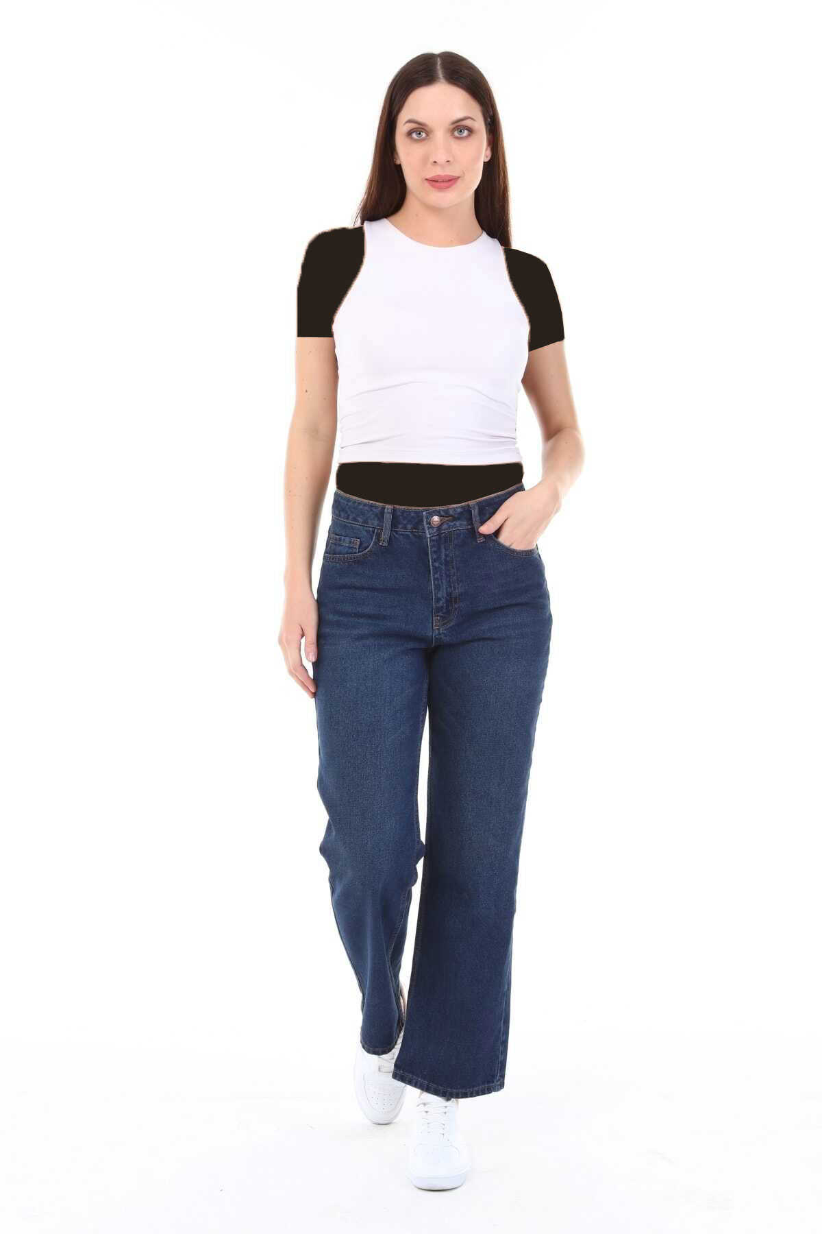 شلوار جین دمپا گشاد سایز بزرگ زنانه آبی تیره برند CEDY DENIM