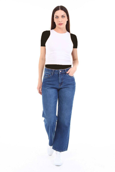 شلوار جین دمپا گشاد سایز بزرگ زنانه آبی برند CEDY DENIM