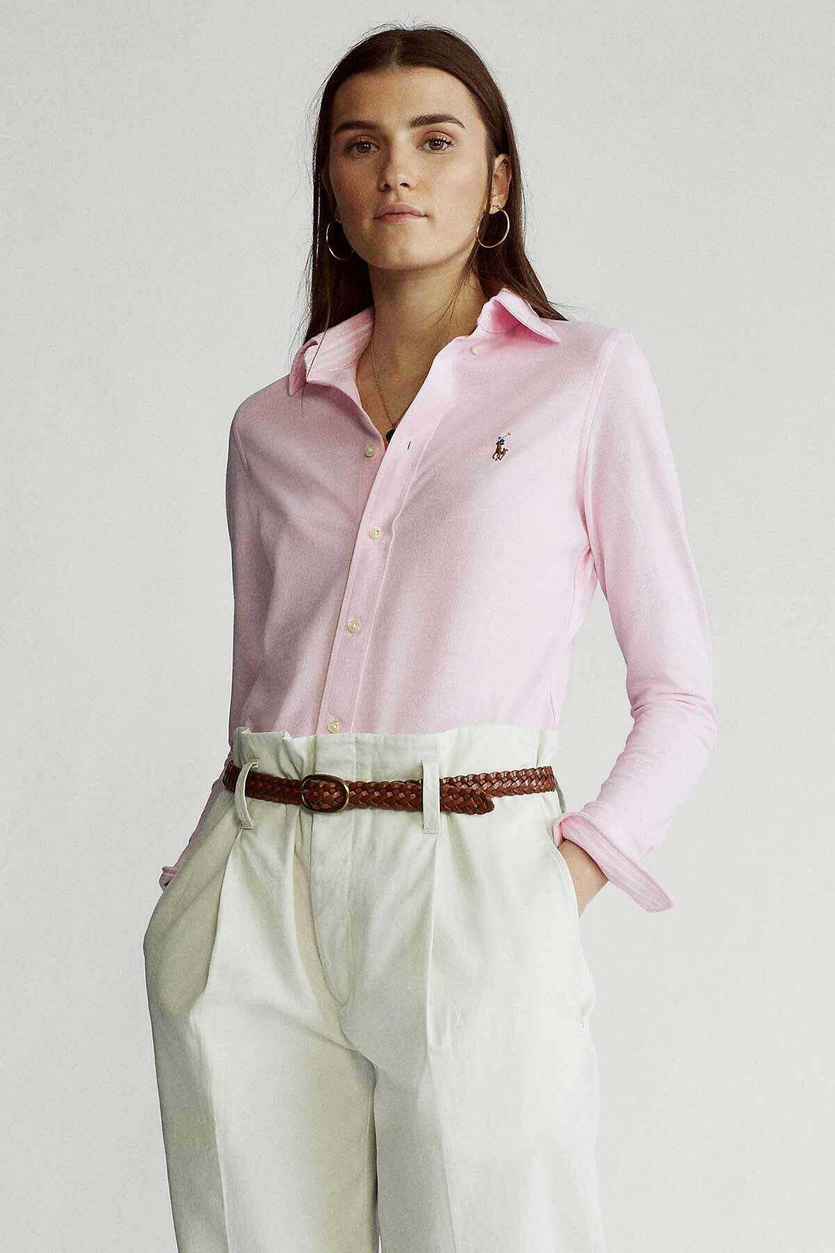 پیراهن آکسفورد زنانه یقه کلاسیک صورتی برند Polo 