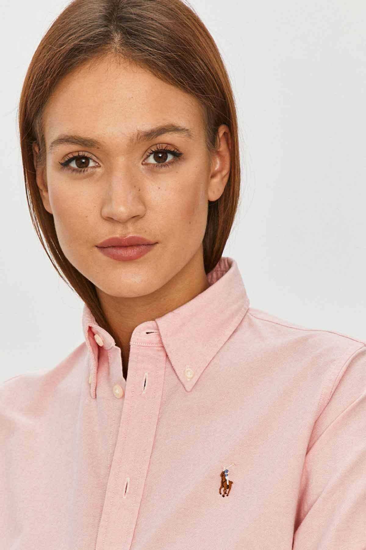 پیراهن آکسفورد زنانه یقه کلاسیک صورتی برند Polo 
