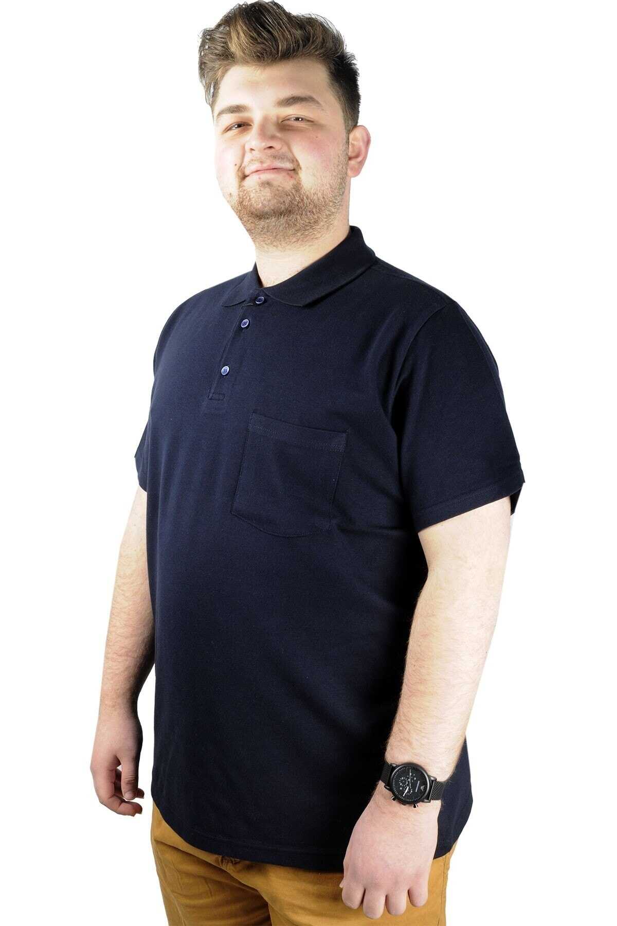 تیشرت یقه پولو سایز بزرگ مردانه تک جیب سرمه ای برند ModeXL