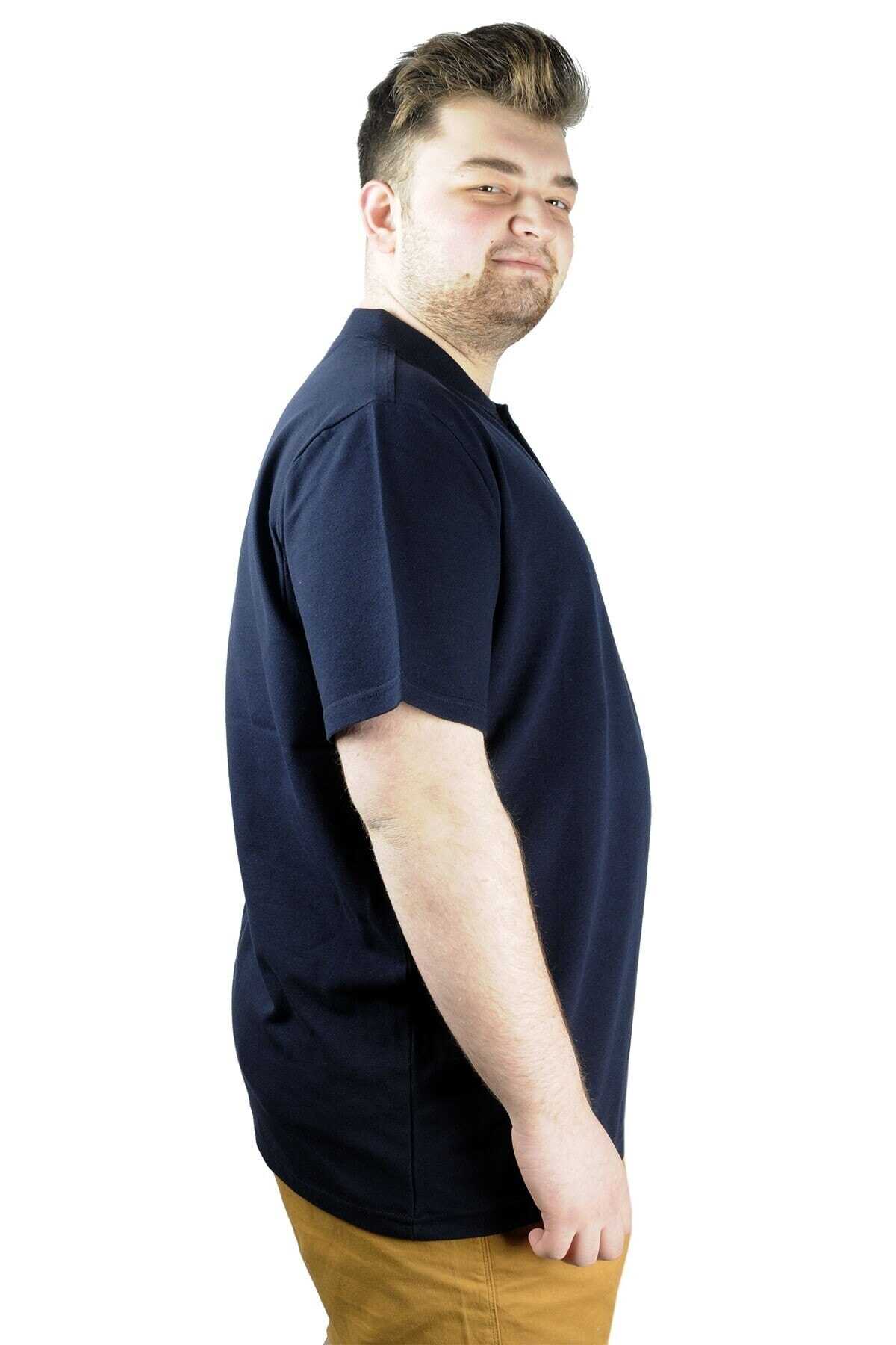 تیشرت یقه پولو سایز بزرگ مردانه تک جیب سرمه ای برند ModeXL