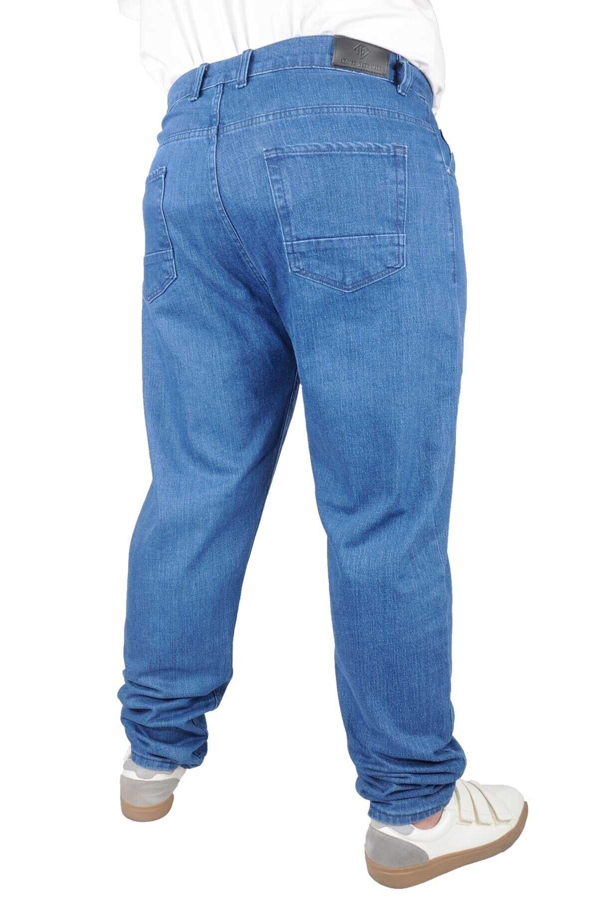 شلوار جین سایز بزرگ جیب دار مردانه آبی برند ModeXL Büyük