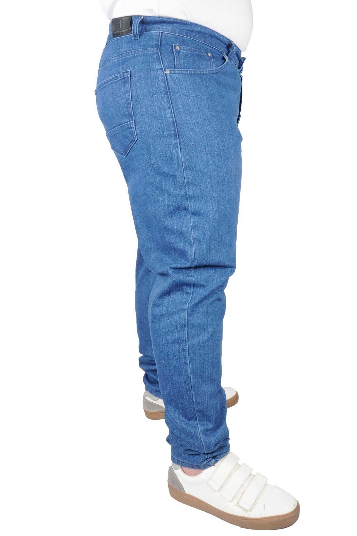 شلوار جین سایز بزرگ جیب دار مردانه آبی برند ModeXL Büyük