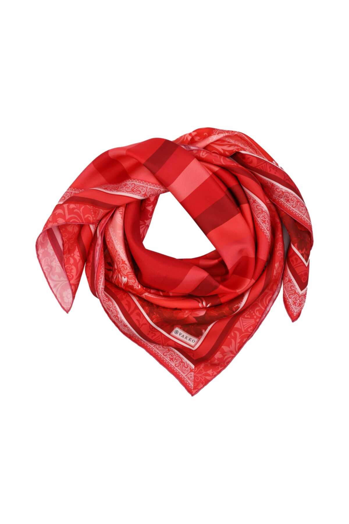 روسری ابریشم طرح گل قرمز برند Vakko