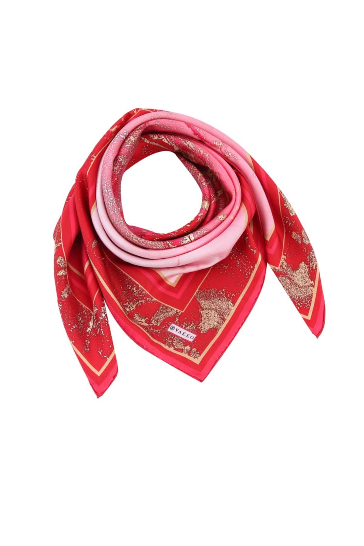 روسری ابریشم طرح آبرنگی قرمز برند Vakko
