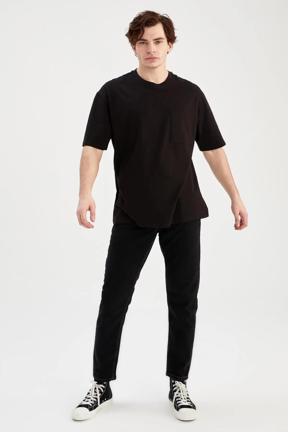 تیشرت اور سایز تک جیب مردانه مشکی برند Defacto 