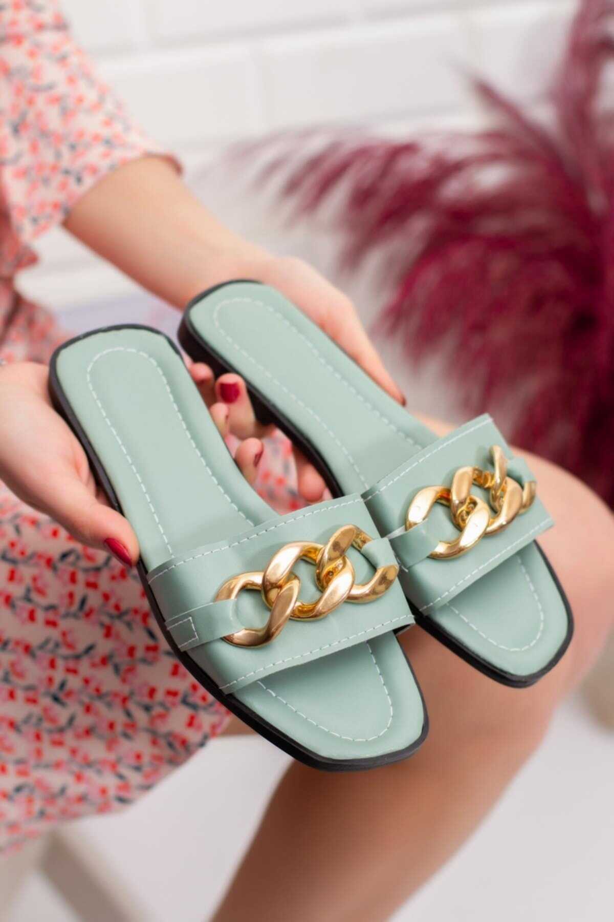 دمپایی زنانه کارتیردار سبز برند Moda Frato