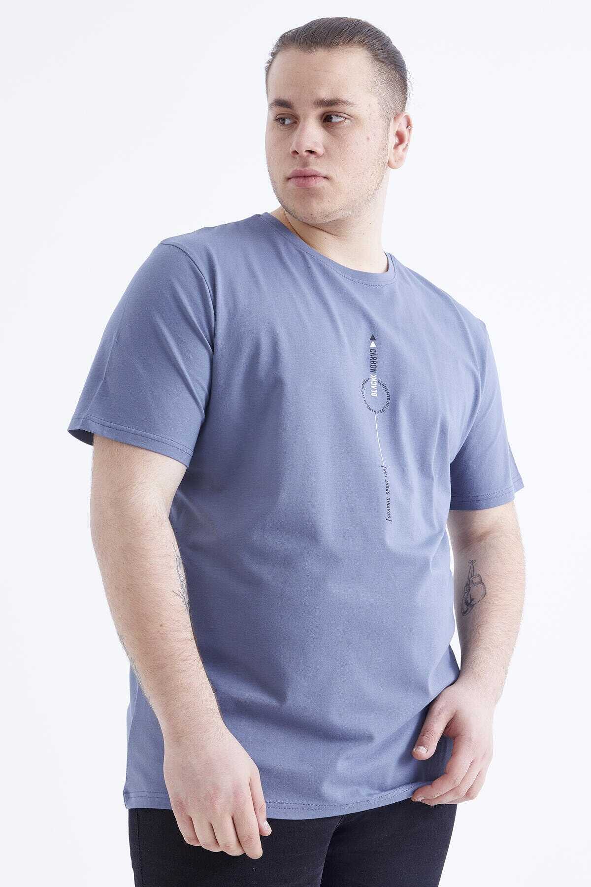 تیشرت یقه گرد چاپ دار سایز بزرگ مردانه آبی روشن برند Tommy Life