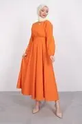 پیراهن بلند چین دار آستین کش کمربند دار زنانه نارنجی برند ENDERON 