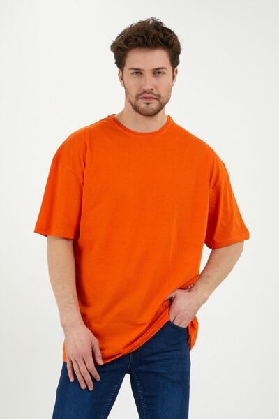 تیشرت اور سایز ساده یقه گرد مردانه نارنجی برند Pasage