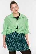 پیراهن یقه کلاسیک سایز بزرگ زنانه سبز برند Trendyol Curve
