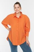 پیراهن یقه کلاسیک سایز بزرگ زنانه نارنجی برند Trendyol Curve