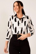 پیراهن طرح دار یقه کلاسیک زنانه سفید مشکی برند armonika 