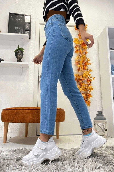 شلوار جین زنانه مدل مام فیت آبی برند MAKRAS EXCLUSIVE
