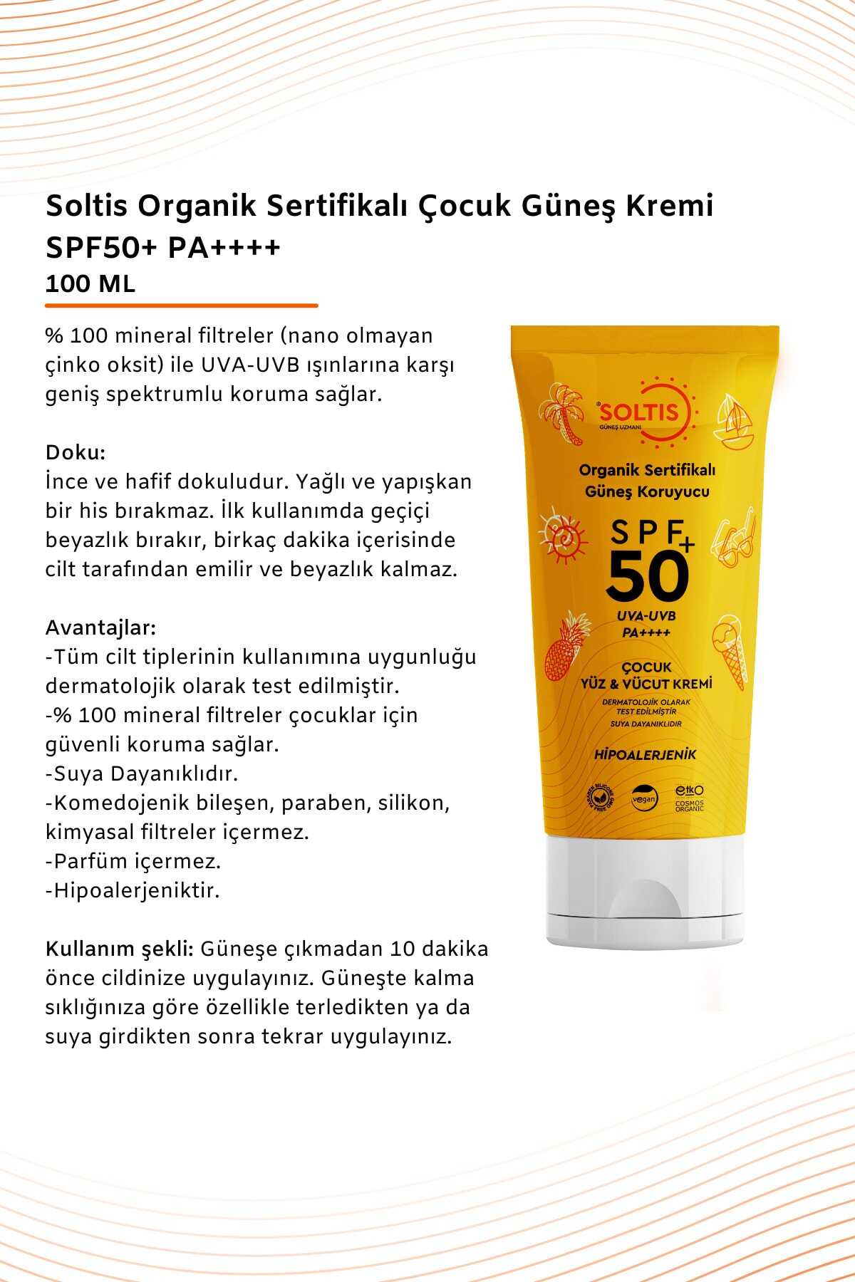 کرم ضد آفتاب کودکان ارگانیک 100 میلی لیتر +spf 50 برند Soltis