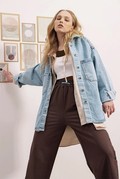 کت جین جیب دار اور سایز زنانه آبی یخی برند Trend Alaçatı Stili 