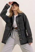 کت جین جیب دار اور سایز زنانه ذغالی برند Trend Alaçatı Stili 