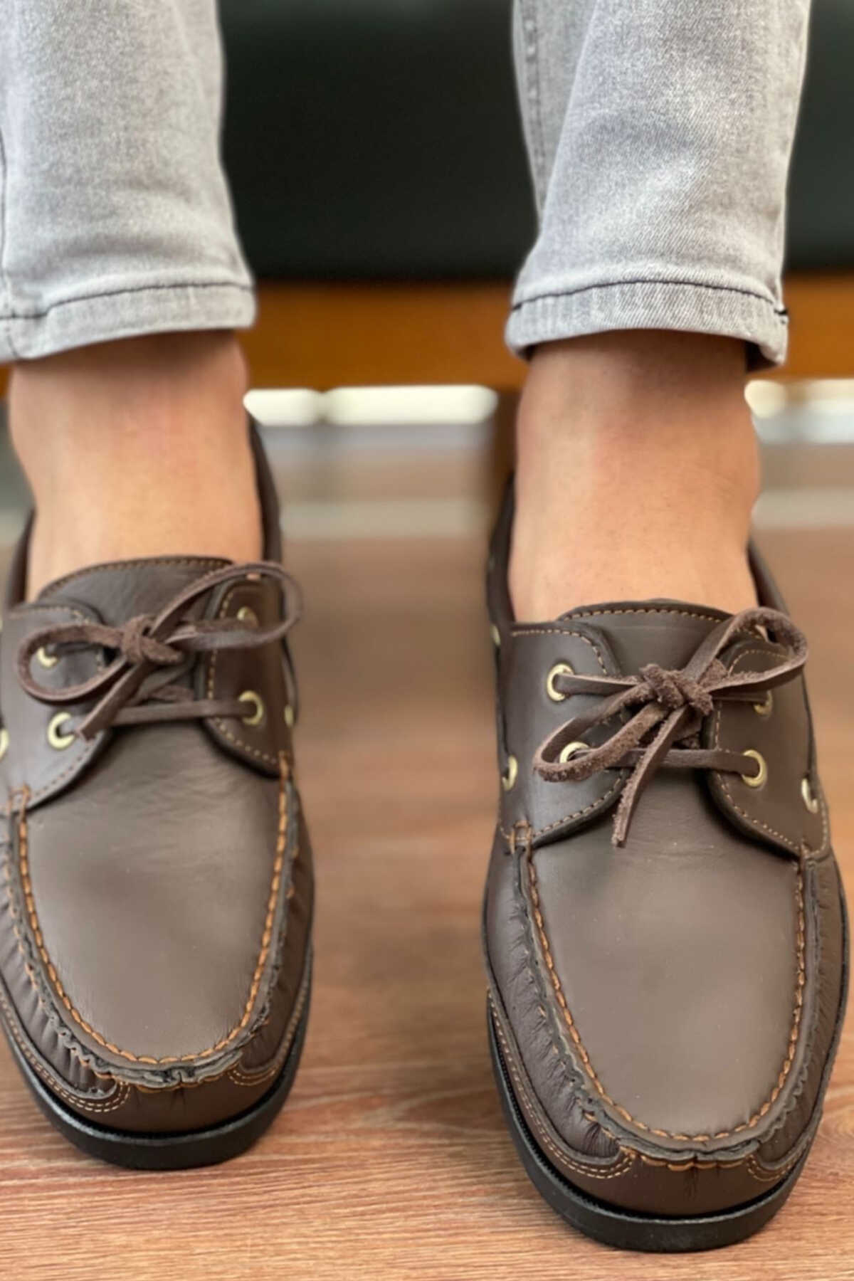 کفش چرم روزمره بندی مردانه قهوه ای برند MUGGO