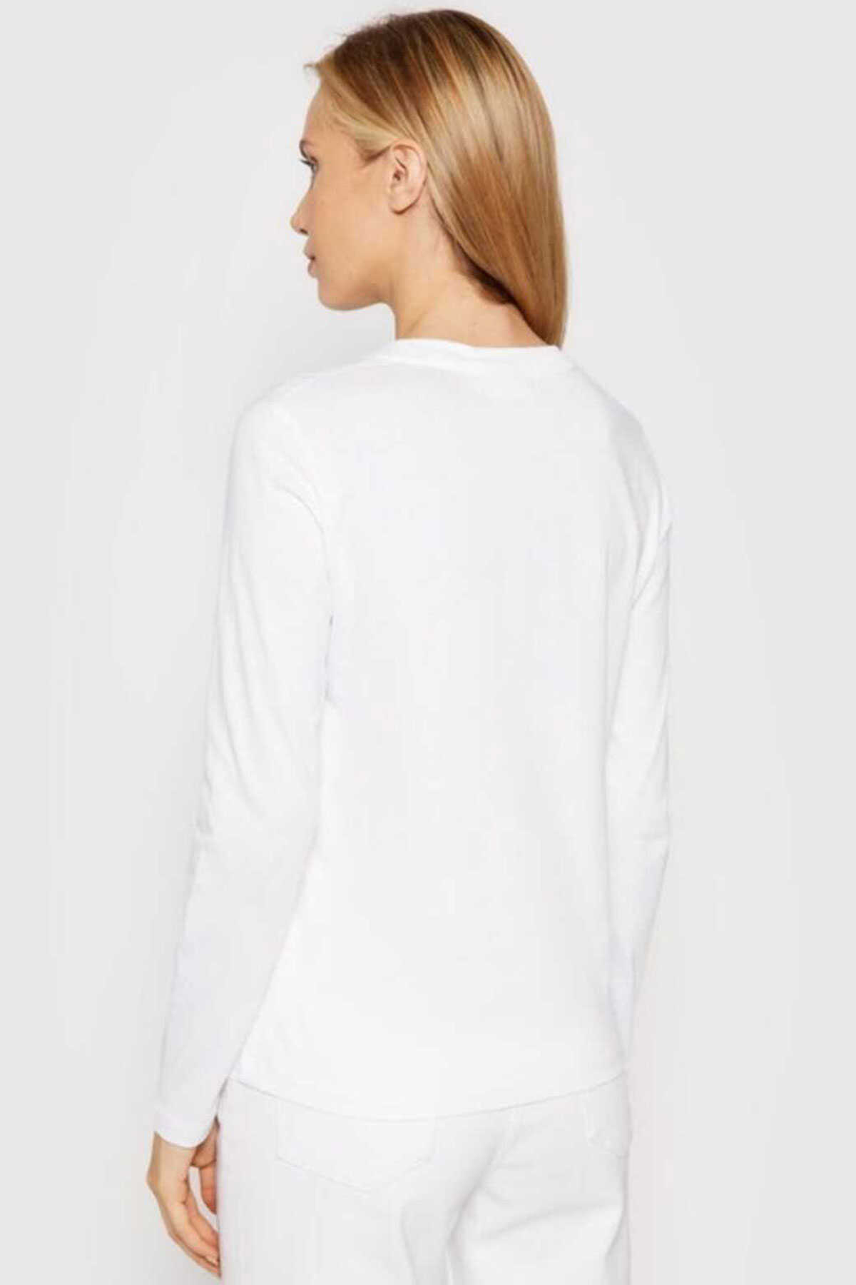 تیشرت آستین بلند یقه گرد چاپ دار زنانه سفید برند Calvin Klein