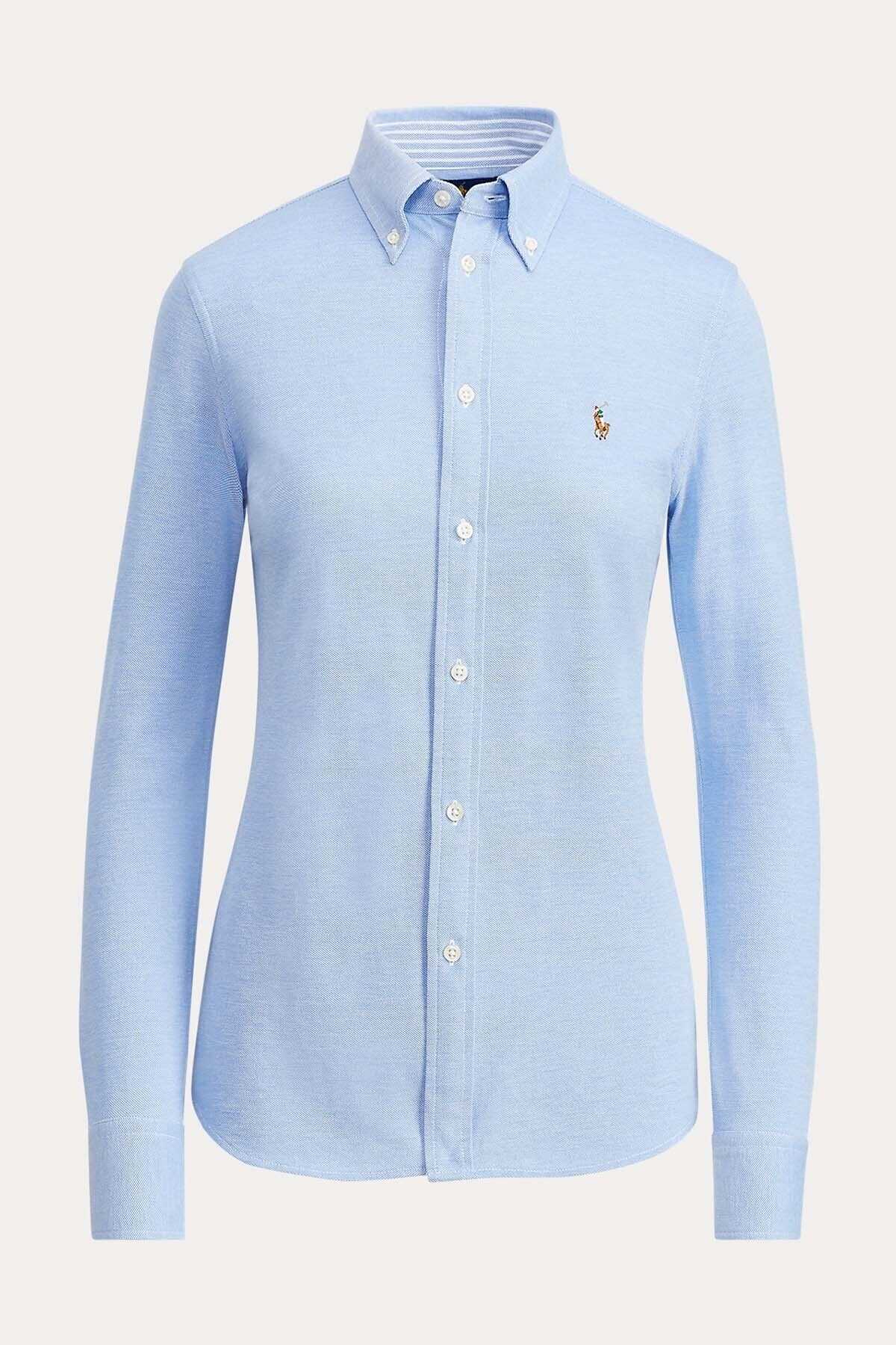 پیراهن آکسفورد زنانه یقه کلاسیک آبی برند Polo 