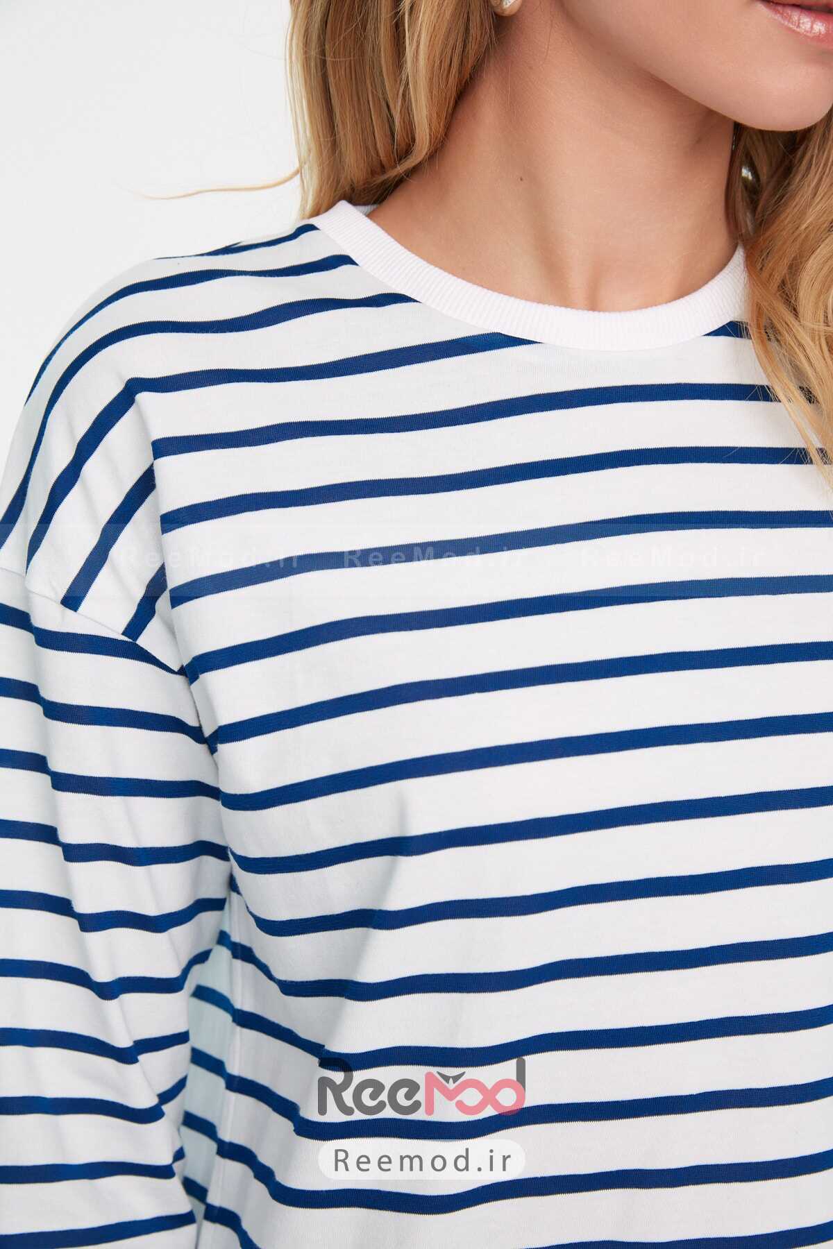 تونیک نخی مدل راه راه آبی برند Trendyol Modest