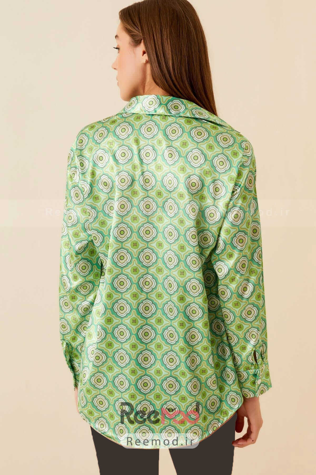 پیراهن زنانه ساتن طرح دار سبز برند  Desenli 