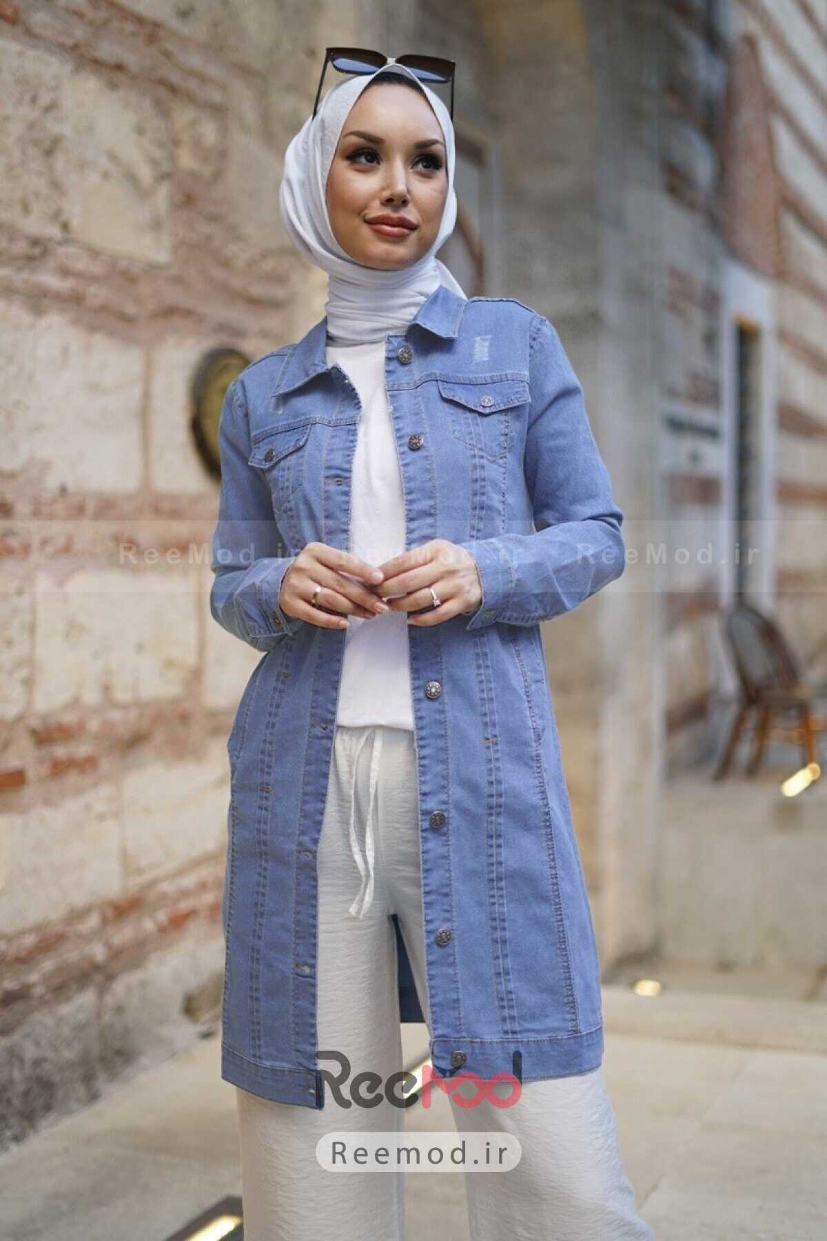 کت جین آبی کم رنگ روشن برند Modamorfo