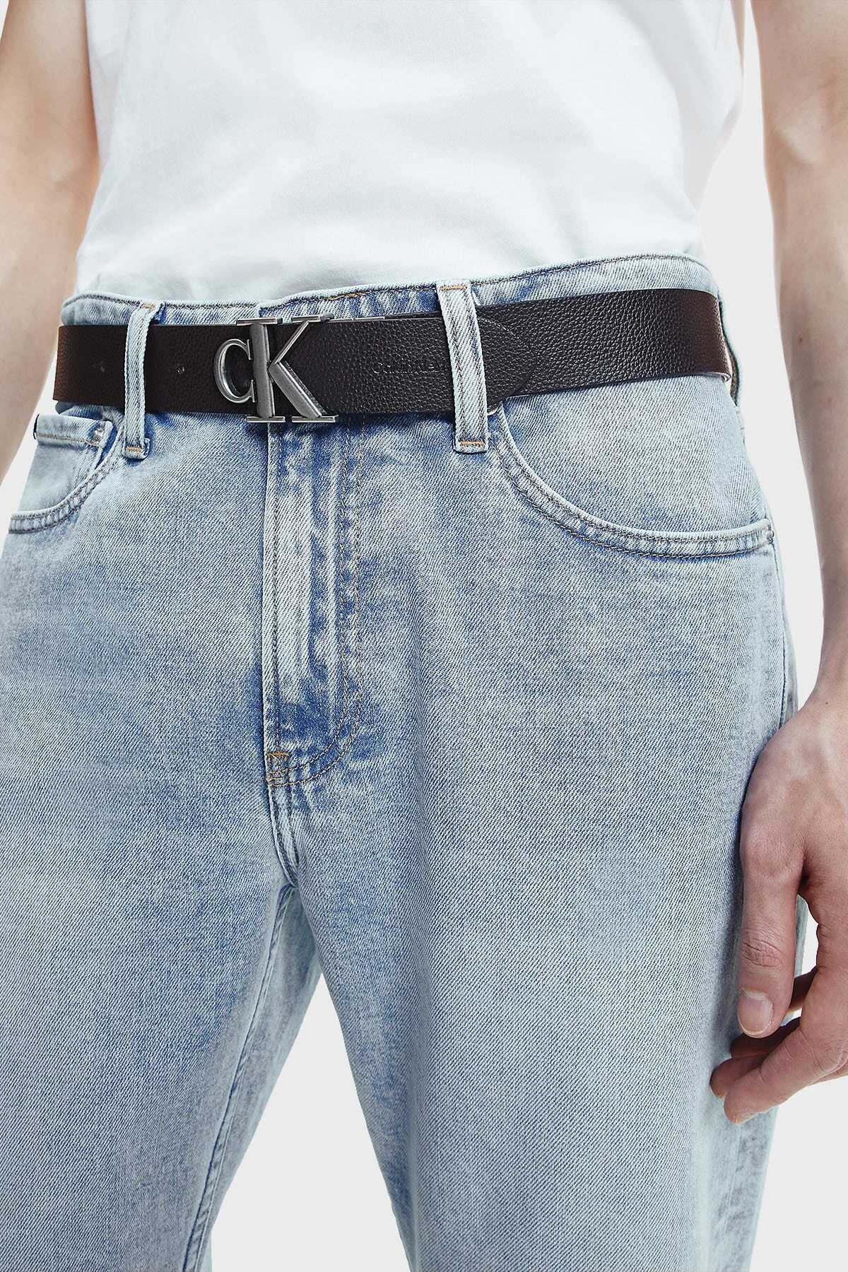 کمربند چرم اصل دو طرفه یونیسکس دو رنگ مشکی سفید مدل K50k508899 02x برند Calvin Klein