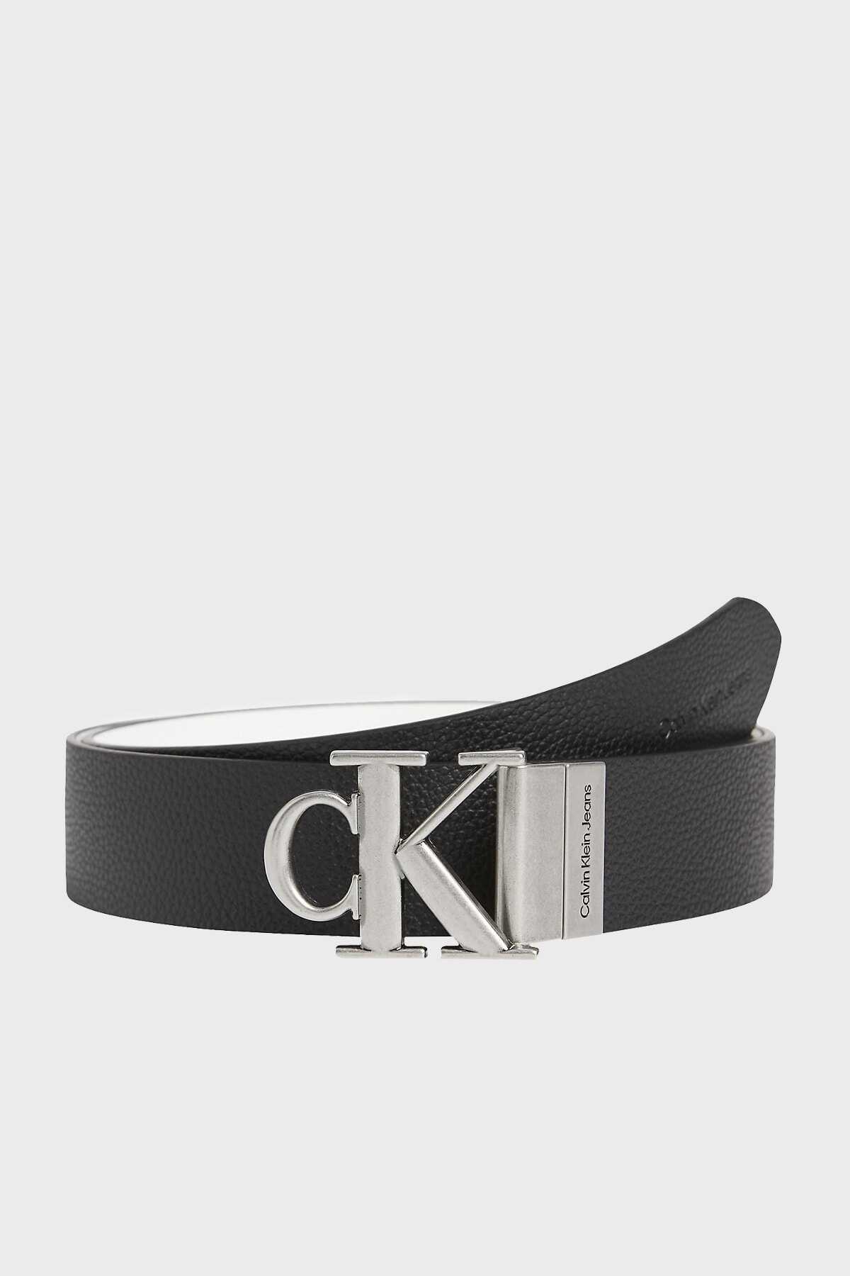 کمربند چرم اصل دو طرفه یونیسکس دو رنگ مشکی سفید مدل K50k508899 02x برند Calvin Klein