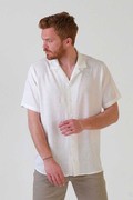 پیراهن کتان آستین کوتاه یقه ترکیبی سایز بزرگ مردانه سفید برند SÖR BÜLEND