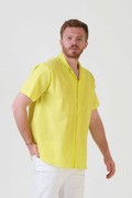 پیراهن کتان آستین کوتاه یقه ترکیبی سایز بزرگ مردانه زرد برند SÖR BÜLEND