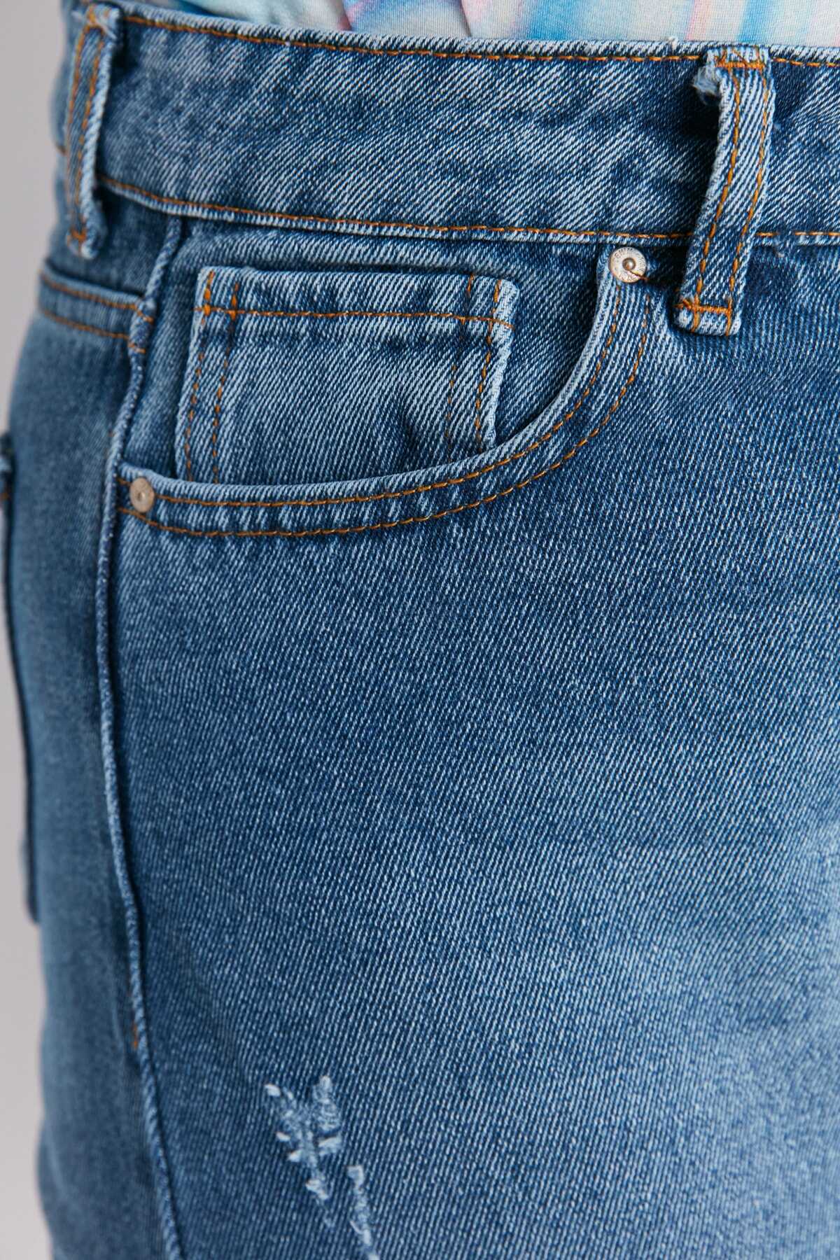 شلوار جین سایز بزرگ راسته زنانه آبی برند Trendyol Curve 