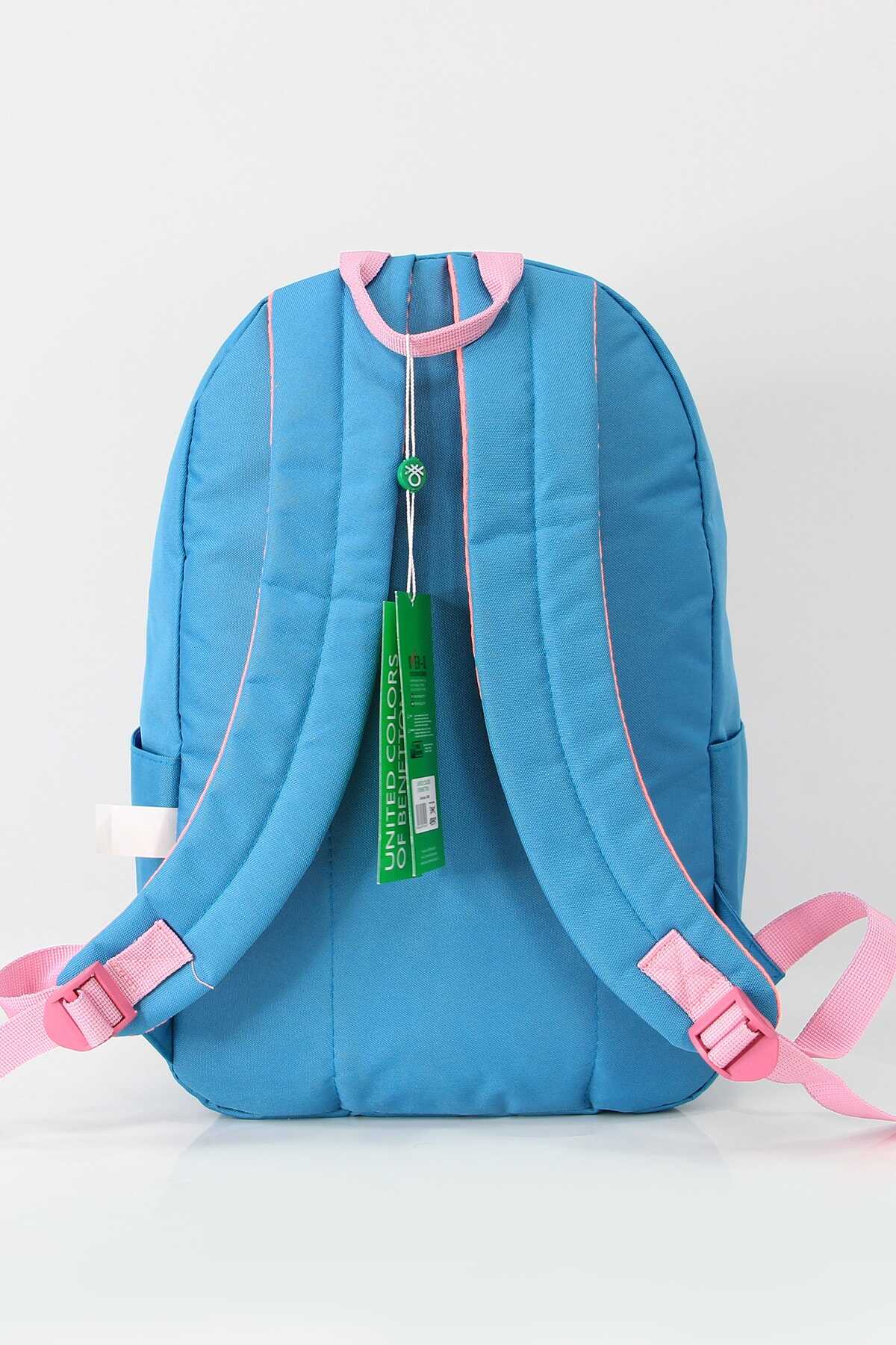 کیف دبستانه دخترانه طرح دار آبی آسمانی برند Benetton