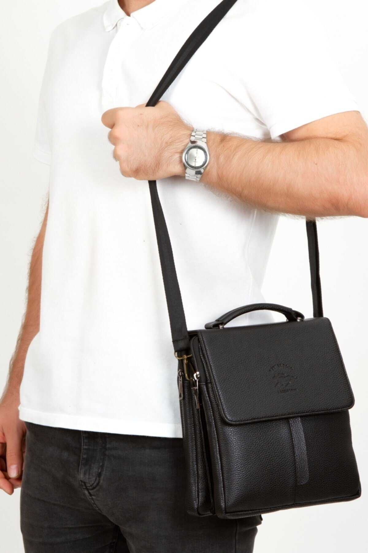 کیف مسنجر مردانه زیپ دار چرم مشکی برند Newish Polo