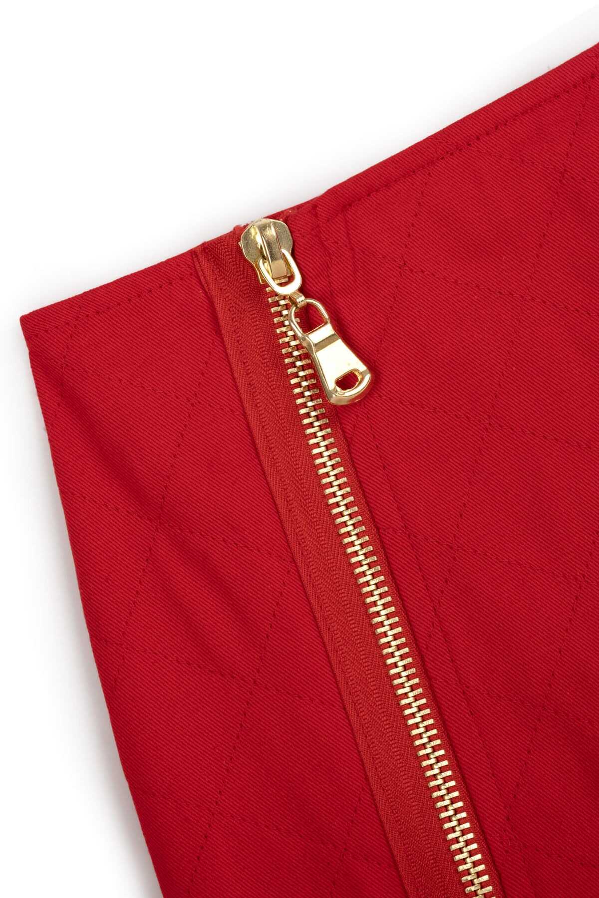 دامن کوتاه زنانه نامتقارن زیپی قرمز 