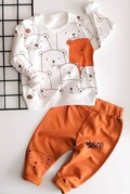 ست دورس شلوار طرح دار نوزاد یونیسکس سفید نارنجی برند beren kids