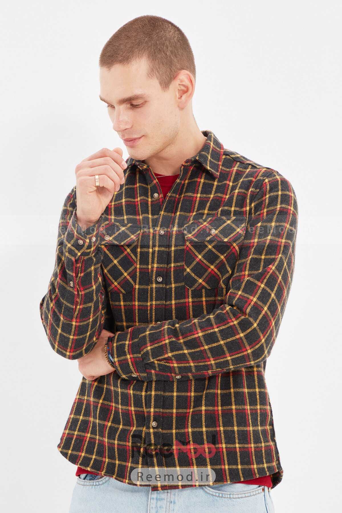 پیراهن شطرنجی مردانه دو جیب رنگارنگ برند Regular Fit