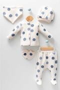 ست 5 تکه لباس طرح دار نوزاد یونیسکس شیری برند bofibo
